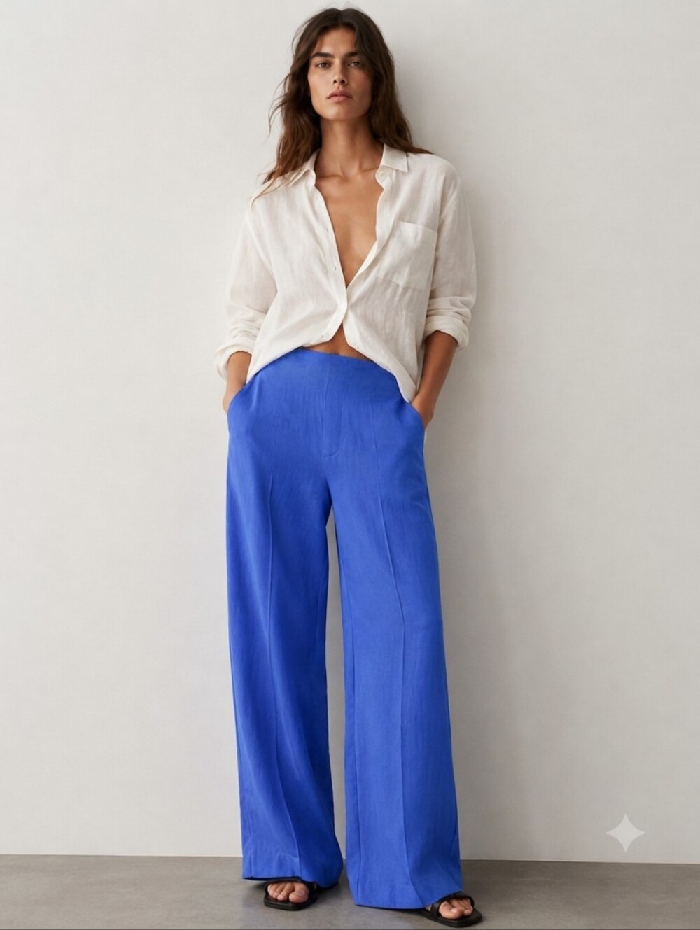 EUC Zara Linen Blend Cobat Blue Pants - Picture 1 of 6
